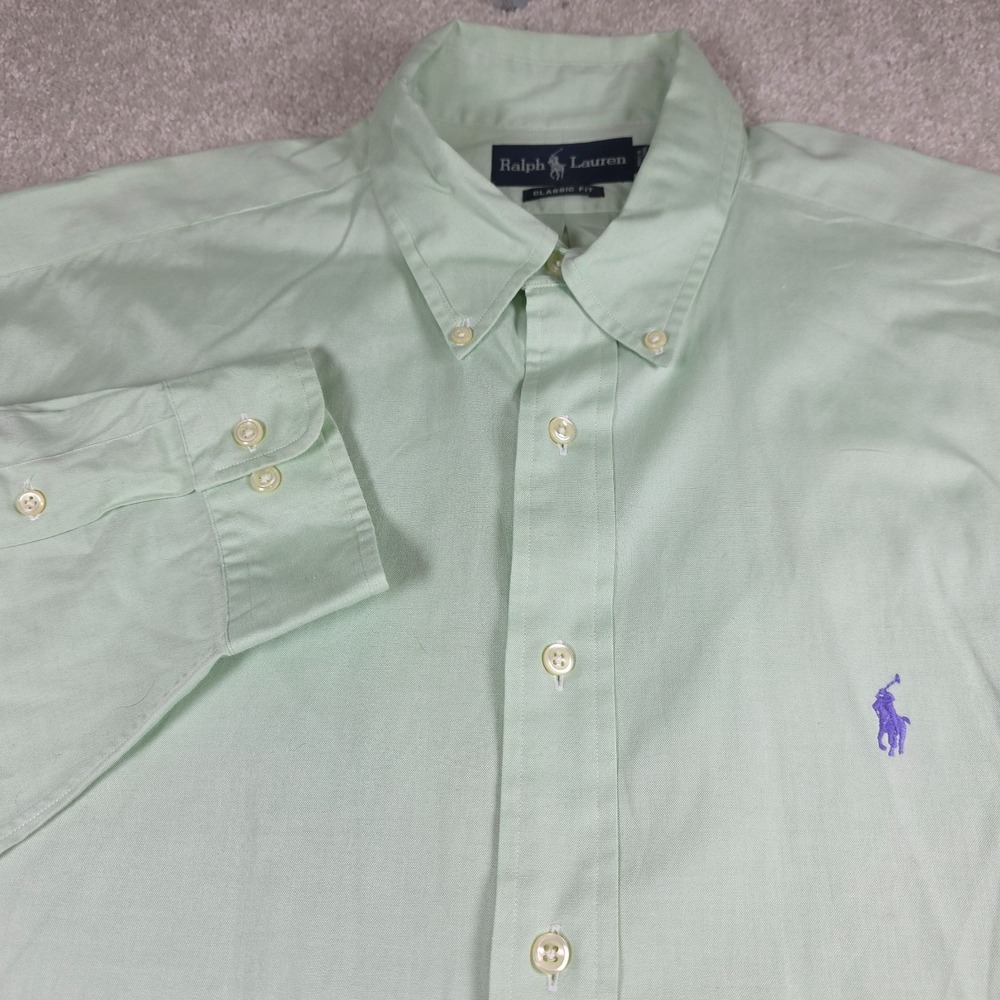 Ralph Lauren Dress Shirt Mens 17 32/33 Mint Green Cotton Classic Fit Button Down